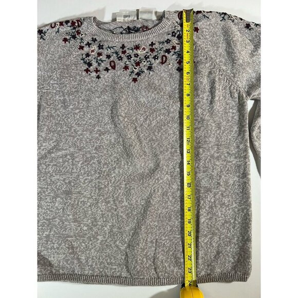 Vintage 90s Northern Reflections oatmeal crewneck sweater floral embroidery sz M - Picture 7 of 11